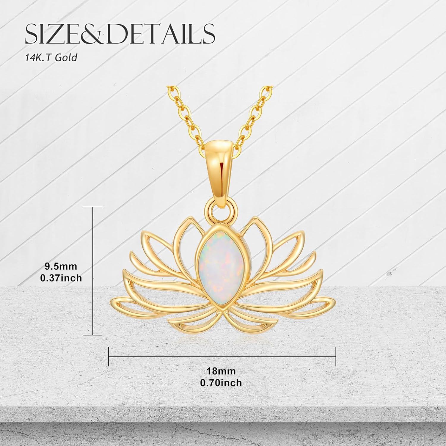 14K Gold Opal White Lotus Necklace 14K Yellow Gold Dainty Opal Lotus Pendant Bridal Jewelry-0-3