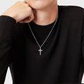 wholesale 925 Sterling Silver Beveled Edge Cross Pendant Necklace for Men Women - 4mm Box Chain  Set-0-3