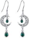 wholesale 925 Sterling Silver Green Crystal Moon & Star Drop Earrings-0-0