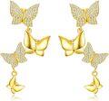 wholesale 925 Sterling Silver Butterfly Dangle Drop Earrings with Cubic Zirconia Stones for Women Girls  4cm Length-0-0