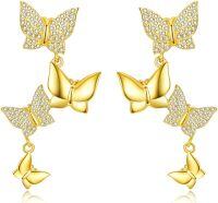 wholesale 925 Sterling Silver Butterfly Dangle Drop Earrings with Cubic Zirconia Stones for Women Girls  4cm Length-Gold Butterfly Stud-Gold Butterfly Stud