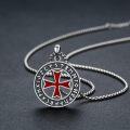 wholesale 925 Sterling Silver Red Cross Round Pendant Necklace  with Chain for Protection Gifts-0-1