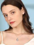 wholesale 925 Sterling Silver Crescent Moon & Star Pendant Necklace w/ Blue Stone Center-0-1