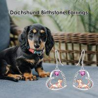 wholesale 925 Sterling Silver Birthstone Dachshund Earrings Cute Dog Dangle Jewelry Gifts for Women Lovers-10-October