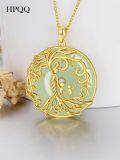 wholesale Gifts For Women Tree Of Life Necklace 14k Gold Plated Sterling Silver Round Jade Jewelry For Women Mom Sister Birthday Christmas Gifts -0-5