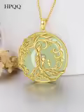 TOUPOP 14K Gold Plated Sterling Silver Jade Tree Of Life Necklace-0-5