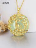 TOUPOP 14K Gold Plated Sterling Silver Jade Tree Of Life Necklace-0-5