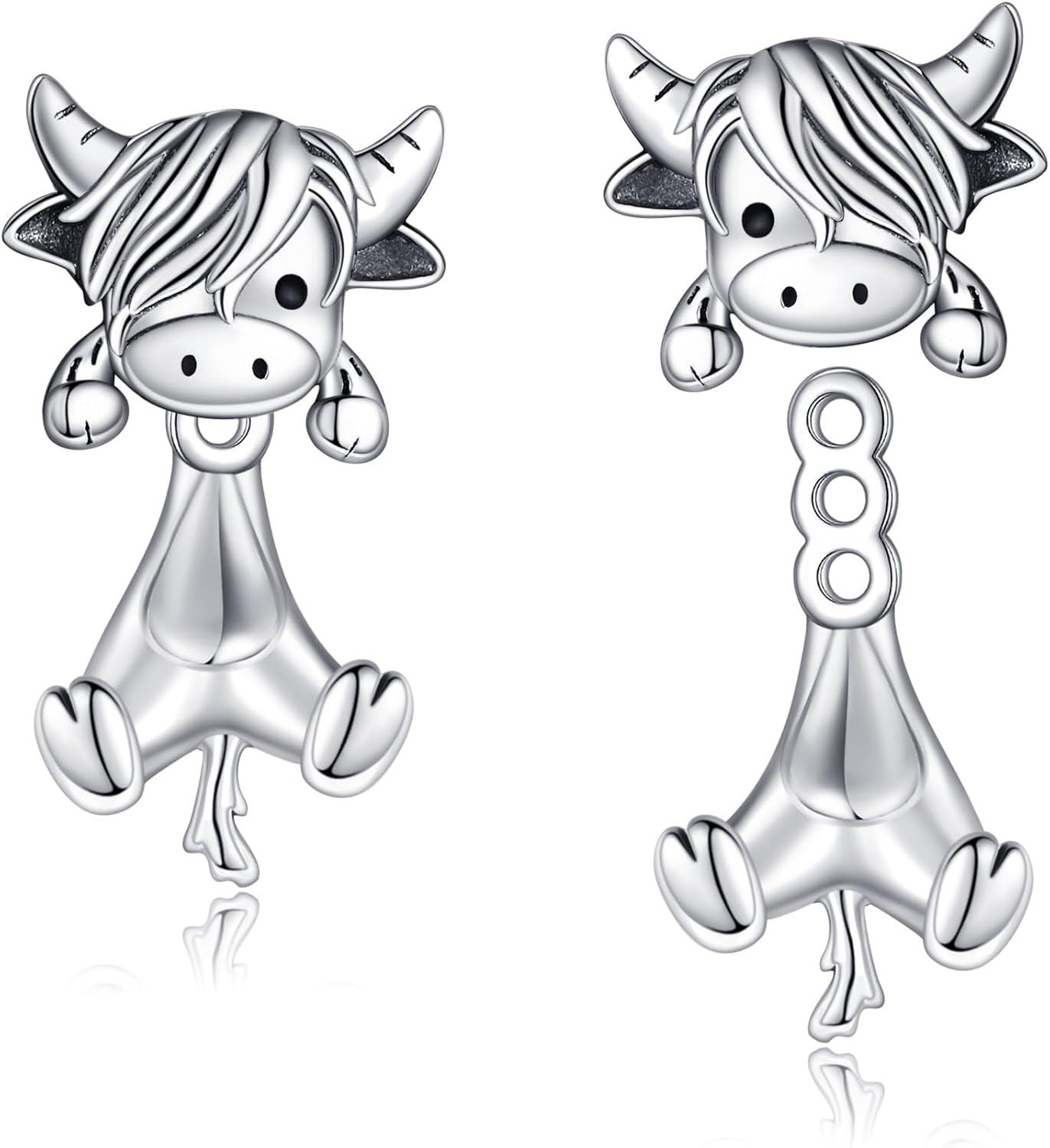 Sterling Silver Hypoallergenic Black Cat Dog Hippo Stud Earrings for Women-Highland Cow Stud Earrings