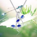 wholesale 925 Sterling Silver Blue Sapphire Dragonfly Pendant Necklace with Cubic Zirconia Accents and Extender Chain (30)-0-4