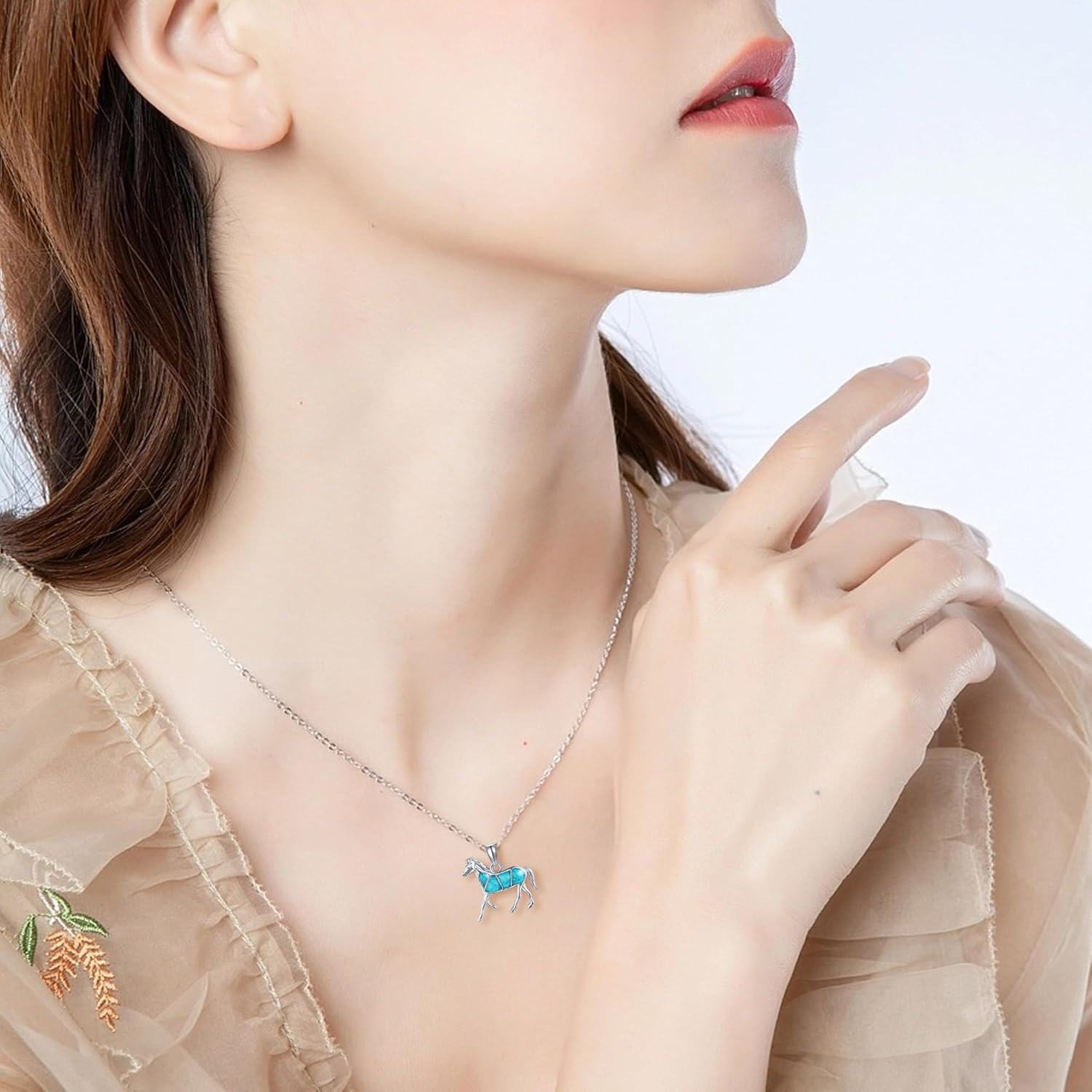 wholesale 925 Sterling Silver Turquoise Horse Pendant Necklace - Gifts for Women/Mom/Sister-0-1