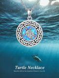 wholesale 925 Sterling Silver Celtic Knot Sea Turtle Blue Opal Round Pendant Necklace-0-5