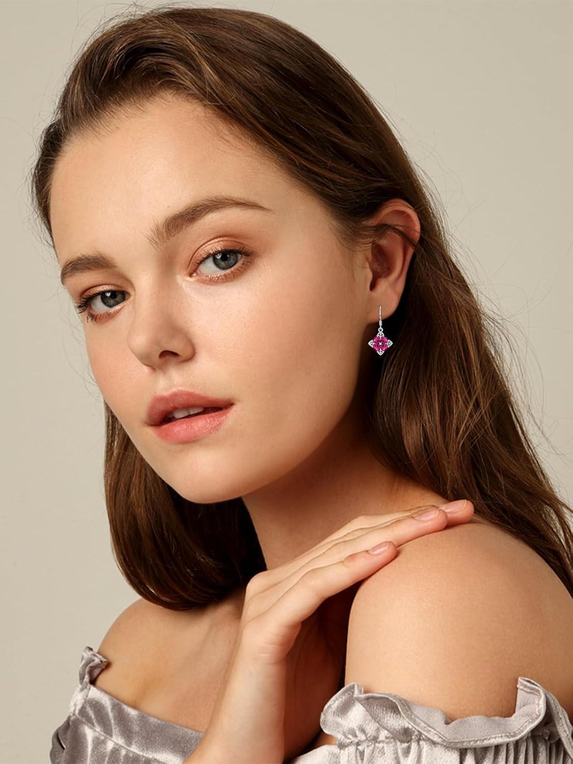 wholesale 925 Sterling Silver Heart-Shaped Ruby Drop Earrings - Valentines Day Gifts for Her-0-2