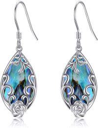 wholesale 925 Sterling Silver Abalone Shell Teardrop Floral Drop Earrings Yoga Jewelry-Abalone Filigree Earrings