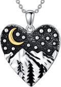 wholesale 925 Sterling Silver Heart-Shaped Moon & Mountains Pendant Necklace - Vintage Nature Jewelry for Women-0-0