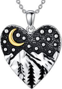 wholesale 925 Sterling Silver Heart-Shaped Moon & Mountains Pendant Necklace - Vintage Nature Jewelry for Women-Heart mountain necklace