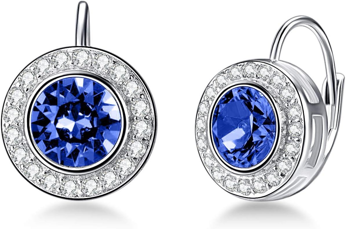 Sterling Silver Austria Crystal Halo Leverback Earrings Birthday Gifts for Women-0-1