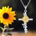 wholesale 925 Sterling Silver Cross with Yellow Gold Plated Sunflower and Cubic Zirconia Pendant Necklace for Women-0-5