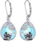 wholesale 925 Sterling Silver Blue Moonstone Panda Cat Drop Dangle Earrings-0-0