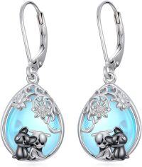 wholesale 925 Sterling Silver Blue Moonstone Panda Cat Drop Dangle Earrings-Style 2
