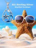wholesale 925 Sterling Silver Blue Enamel Starfish & Wave Pendant Necklace-0-5