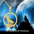 wholesale 14K Yellow Gold Cubic Zirconia Wolf Pendant Necklace, Brave Spirit Jewelry Gift for Women Men-0-4