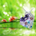 wholesale 925 Sterling Silver Purple Crystal Heart Pendant w/ Red Ladybugs & Blue Leaves Necklaces for Women-0-5