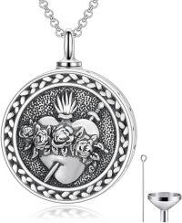 wholesale 925 Sterling Silver Round Pendant with Floral Design and Funnel Set - Keepsake Jewelry for Ashes-Sacred Heart
