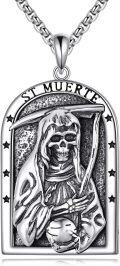 wholesale 925 Sterling Silver Saint Muerte Medal Pendant Necklace for Men Women-0-0