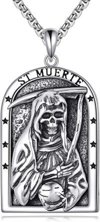 wholesale 925 Sterling Silver Saint Muerte Medal Pendant Necklace for Men Women-Santa Muerte