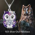 wholesale 925 Sterling Silver Owl Pendant with Purple Enamel and Cubic Zirconia Heart Gemstone - Gothic Style Statement Necklace for Women & Girls-0-2