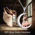 wholesale 925 Sterling Silver Ballet Dancer on Crescent Moon with Rose Gold Accents and Cubic Zirconia Necklace Pendant Jewelry for Women Girls Gift 43mm x 68mm-0-2