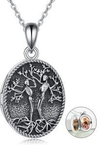 wholesale 925 Sterling Silver Tree of Life Photo Frame Pendant Necklace for Women Wife Girlfriend Gift-Oval Skull Tree locket