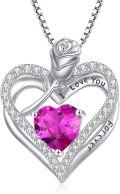 wholesale 925 Sterling Silver 12 Birthstone Double Heart Rose Necklace for Her-0-0