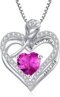 wholesale 925 Sterling Silver 12 Birthstone Double Heart Rose Necklace for Her-10-Oct-Tourmaline