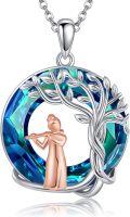 wholesale 925 Sterling Silver Blue Crystal Tree of Life Pendant with Violin Flute Necklace Musical Jewelry for Women Girls Gifts-0-0