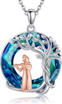 wholesale 925 Sterling Silver Blue Crystal Tree of Life Pendant with Violin Flute Necklace Musical Jewelry for Women Girls Gifts-Flute necklace