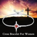 wholesale TOUPOP Ruby Cross Bracelet For Women Sterling Silver Birthstone Cross Bracelet Heart Cross July Birthstone Jewelry Birthday Anniversary Christmas Gifts For Her Wife Girlfriend Mom -0-3