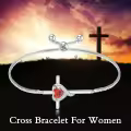 TOUPOP Sterling Silver July Birthstone Heart Cross Bracelet-0-3