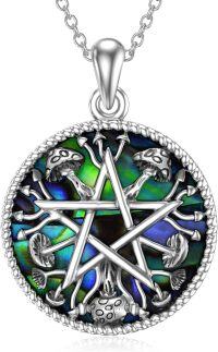 wholesale 925 Sterling Silver Mushroom Tree of Life Pentagram Necklace w/ Abalone Shell & Celtic Knots-Mushroom Pentagram