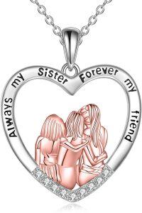 wholesale Sterling Silver Yellow Stone Sisterhood Pendant Necklace for Women-3 Sisters-Rose Gold-3 Sisters-Rose Gold