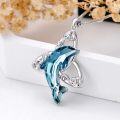 wholesale 925 Sterling Silver Blue Crystal Dolphin Pendant Necklace Gift for Women and Girls-0-3