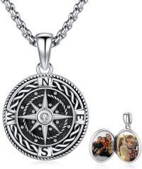wholesale 925 Sterling Silver Compass Locket Photo Frame Pendant Necklace  for Men & Women Graduation Gifts-A-Compass