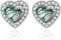 wholesale 925 Sterling Silver Labradorite Heart Stud Earrings Celestial Gemstone s for Women-09-Heart Moss Agate