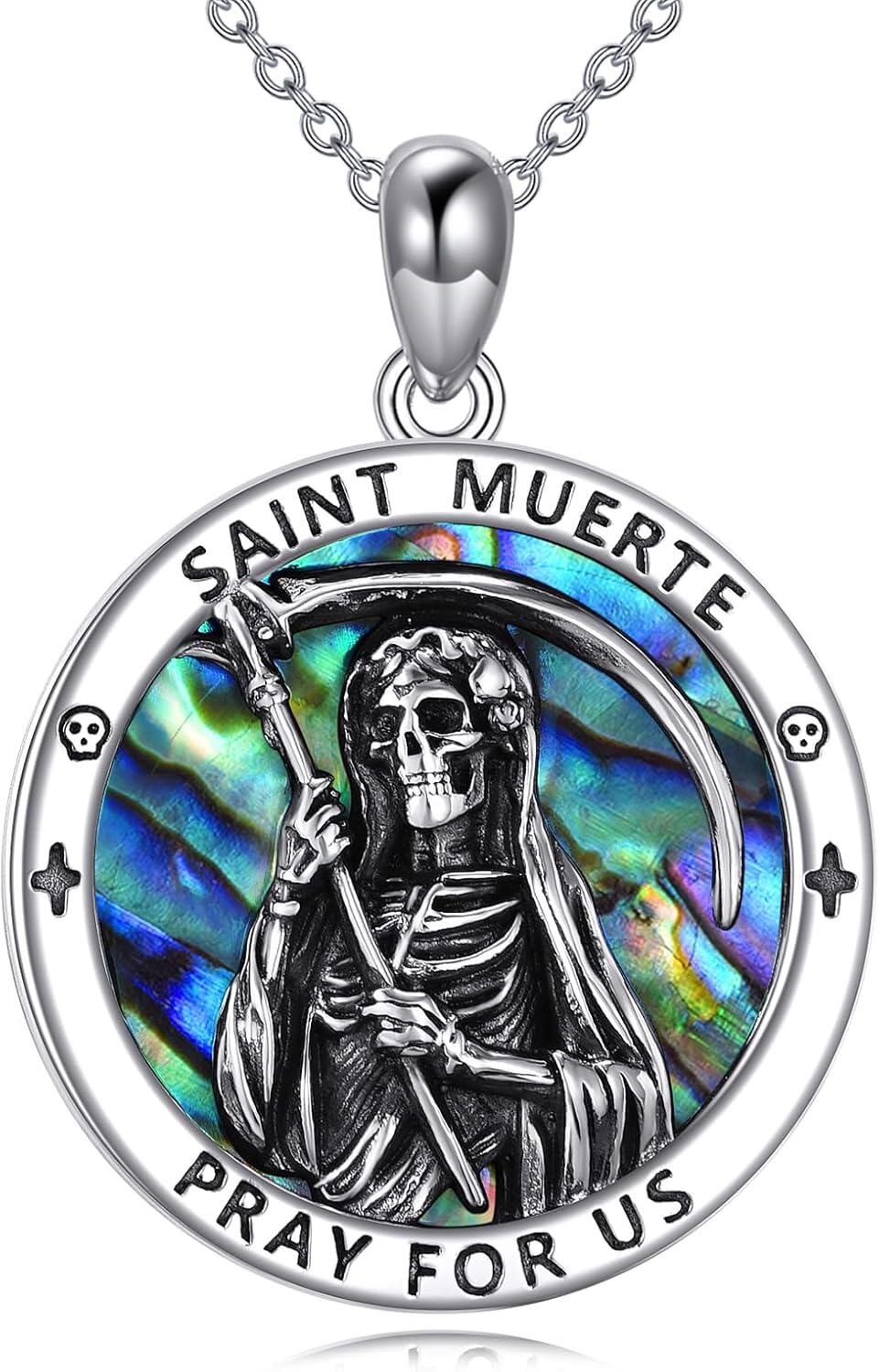 Sterling Silver Sterling Silver Religious Necklace St Dymphna St Gerard Santa Muerte St Michael Round Pendant Unisex Christmas Gift-0-1