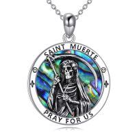 wholesale 925 Sterling Silver Saint Muerte Necklace With Abalone Shell Pendant And Skeleton Design-Santa Muerte