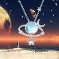 wholesale 925 Sterling Silver Blue Moonstone Star & Crescent Moon Pendant Necklace for Women Gifts-0-5