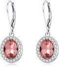 wholesale Sterling Silver Austrian Crystal Oval Halo Leverback Dangle Earrings Hypoallergenic Fine Jewelry Gifts for Women-0-0