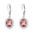 wholesale 925 Sterling Silver Pink Stone Drop Earring with Rhinestone Halo - Elegant Gift for Her-0-0