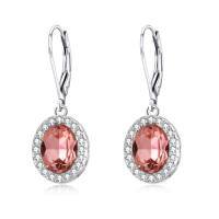 wholesale 925 Sterling Silver Pink Stone Drop Earring with Rhinestone Halo - Elegant Gift for Her-D - Blush Rose