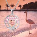 wholesale 925 Sterling Silver Pink Opal Flamingo in Heart-Shaped Palm Tree Pendant Necklace for Women Girls Gift Jewelry-0-5